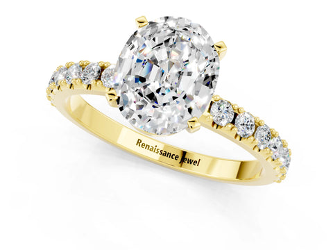 Yellow gold Oval Cut Moissanite Solitaire Pavé Band with Four-Prong Setting_1