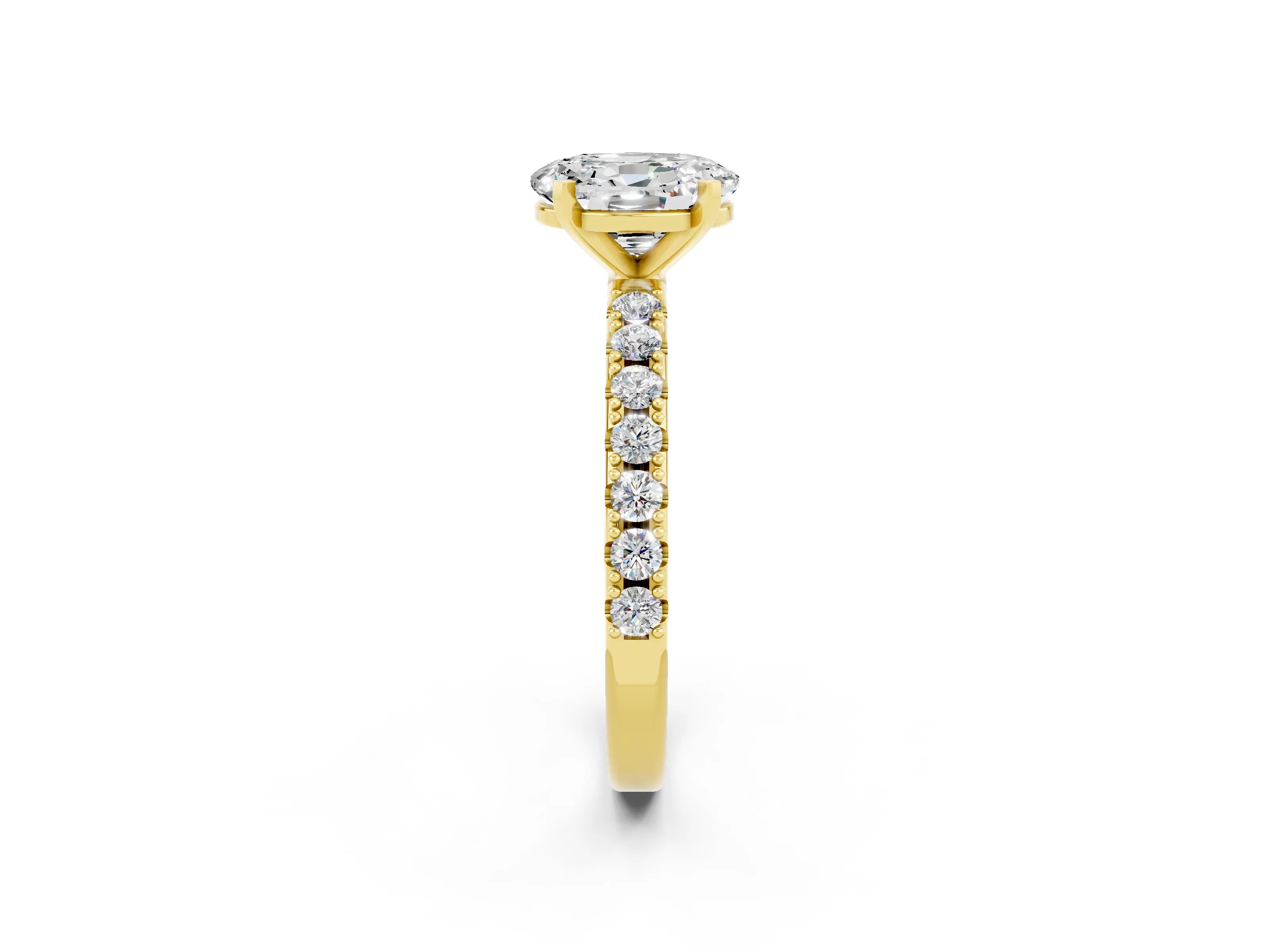 Yellow gold Oval Cut Moissanite Solitaire Pavé Band with Four-Prong Setting_2