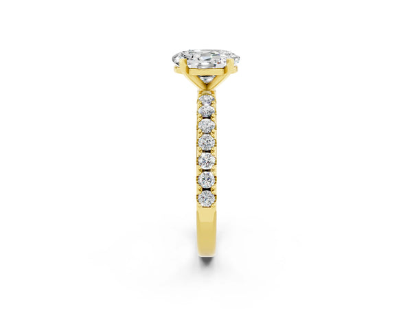 Yellow gold Oval Cut Moissanite Solitaire Pavé Band with Four-Prong Setting