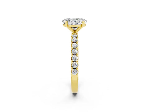 Yellow gold Oval Cut Moissanite Solitaire Pavé Band with Four-Prong Setting_2