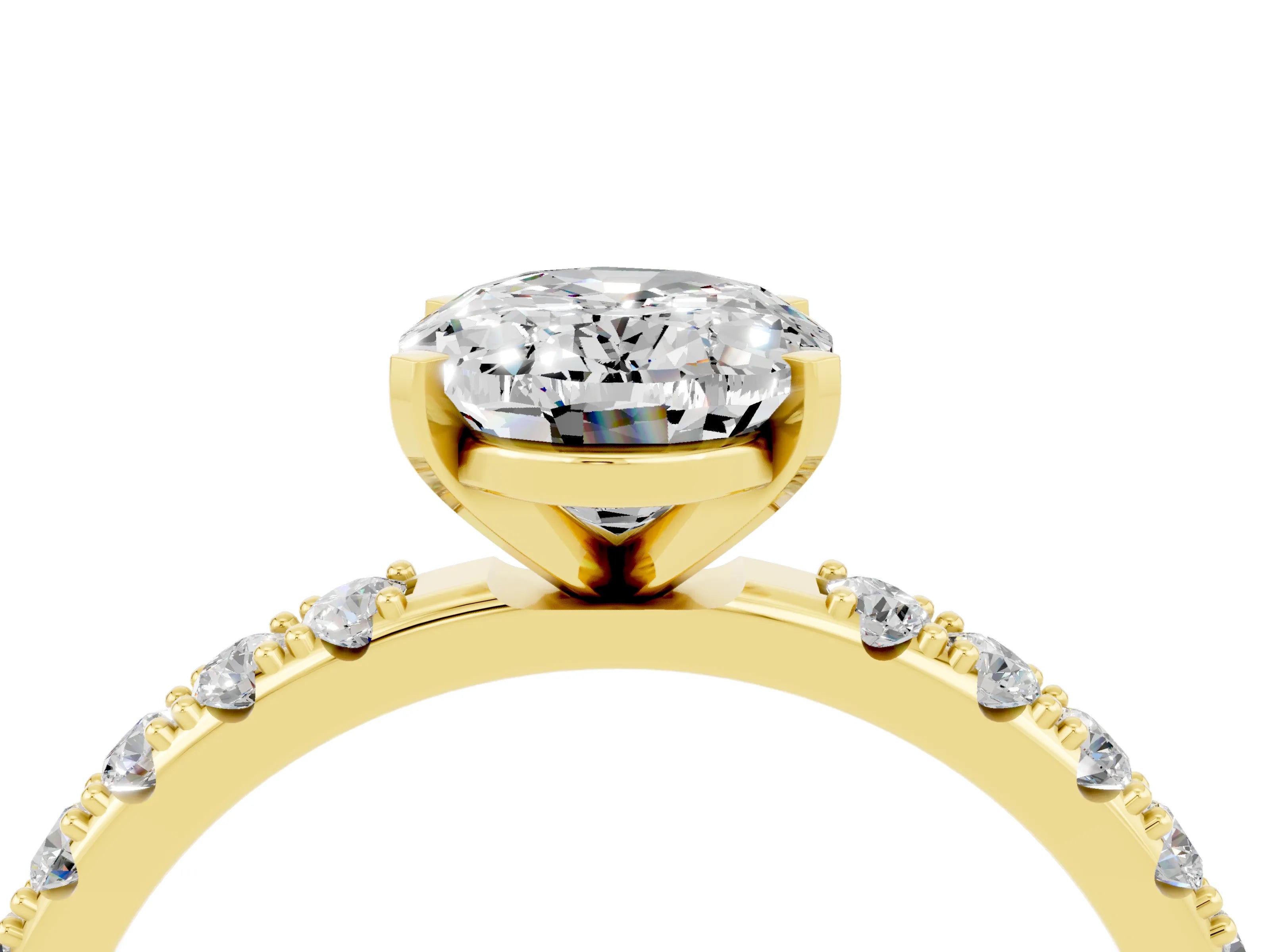 Yellow gold Oval Cut Moissanite Solitaire Pavé Band with Four-Prong Setting_4