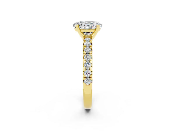 Yellow gold Oval Cut Moissanite Solitaire Pavé Engagement Ring with Round Band and Prong Setting