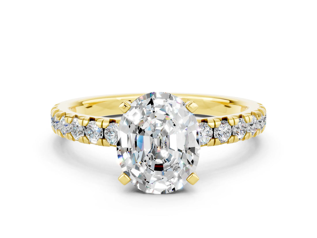 Yellow gold Oval Cut Moissanite Solitaire Pavé Engagement Ring with Round Band and Prong Setting_66