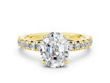 Yellow gold Oval Cut Moissanite Solitaire Pavé Engagement Ring with Round Band and Prong Setting_66