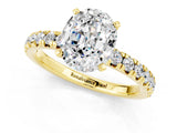 Yellow gold Oval Cut Moissanite Solitaire Pavé Engagement Ring with Round Band and Prong Setting_67