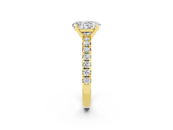Yellow gold Oval Cut Moissanite Solitaire Pavé Engagement Ring with Round Band and Prong Setting