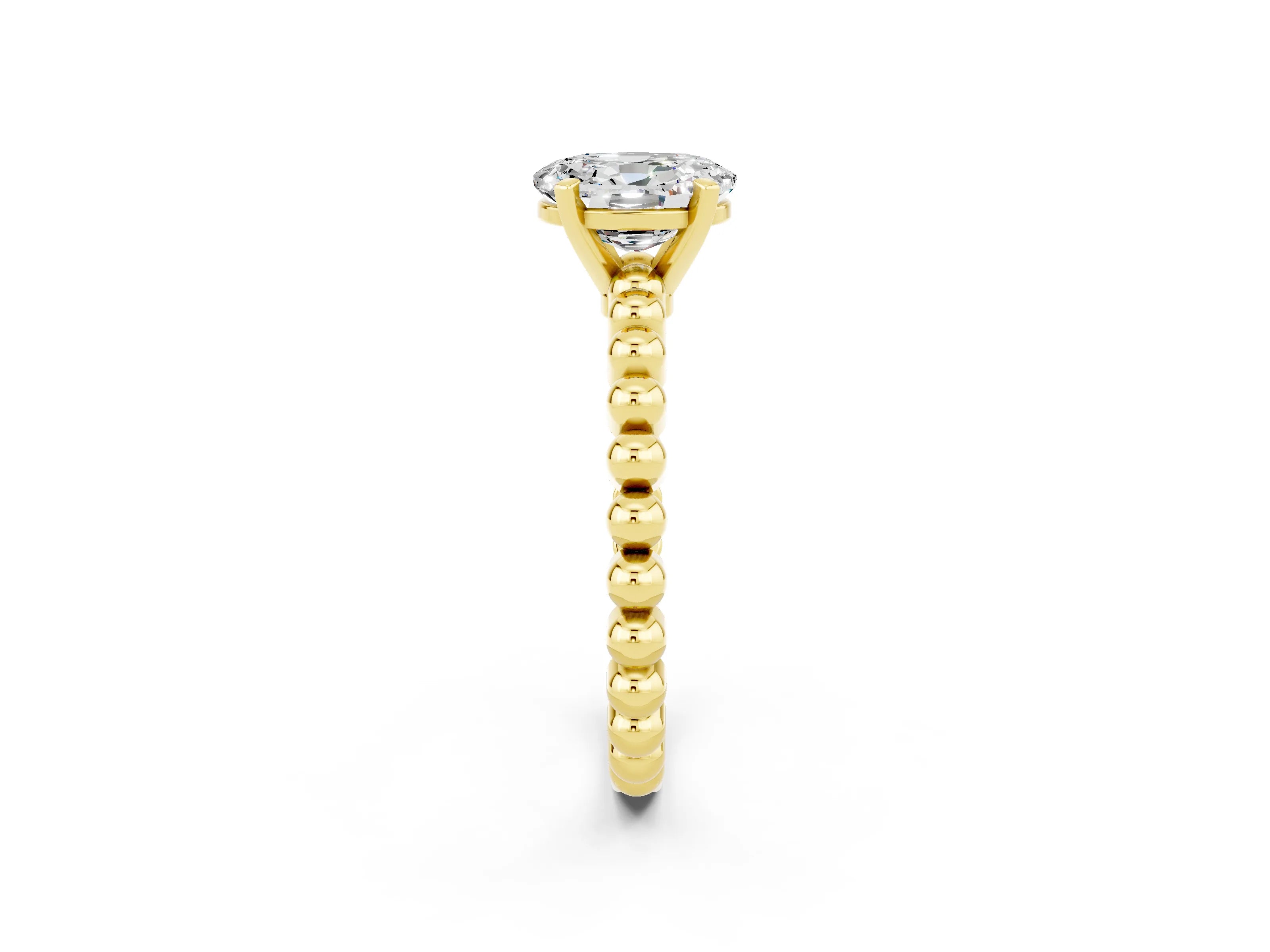Yellow gold Oval Cut Moissanite Solitaire Ring with Beaded Band and Prong Setting_2