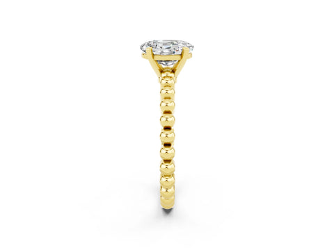 Yellow gold Oval Cut Moissanite Solitaire Ring with Beaded Band and Prong Setting_2