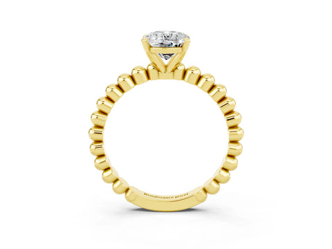 Yellow gold Oval Cut Moissanite Solitaire Ring with Beaded Band and Prong Setting_3