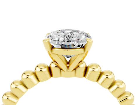 Yellow gold Oval Cut Moissanite Solitaire Ring with Beaded Band and Prong Setting_4