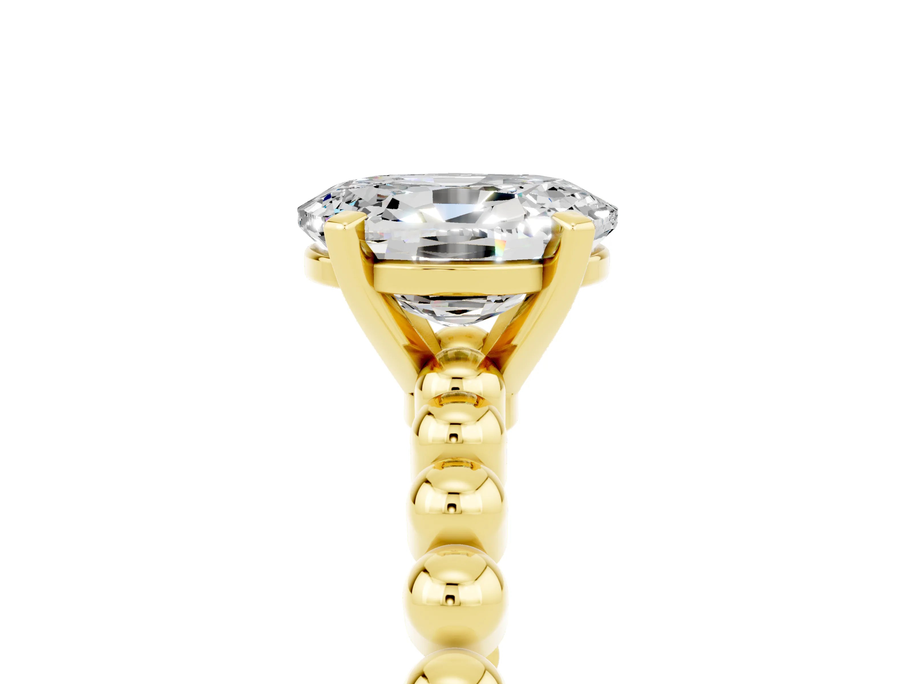 Yellow gold Oval Cut Moissanite Solitaire Ring with Beaded Band and Prong Setting_5