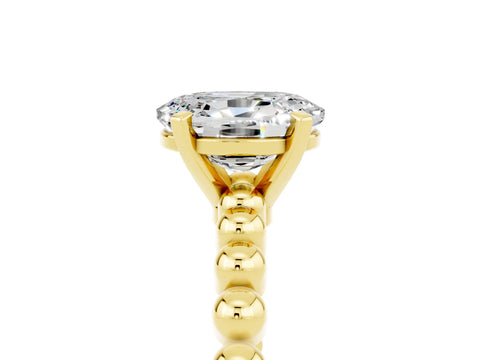 Yellow gold Oval Cut Moissanite Solitaire Ring with Beaded Band and Prong Setting_5