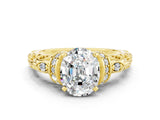 Yellow gold Oval Cut Moissanite Solitaire Ring with Filigree Band and Four-Prong Setting_24