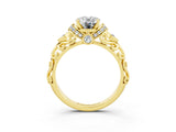 Yellow gold Oval Cut Moissanite Solitaire Ring with Filigree Band and Four-Prong Setting_27