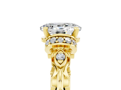 Yellow gold Oval Cut Moissanite Solitaire Ring with Filigree Band and Four-Prong Setting_29