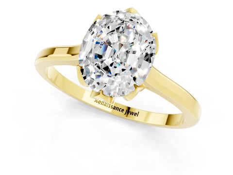 Yellow gold Oval Cut Moissanite Solitaire Ring with Flower Prong Setting and Classic Band_25