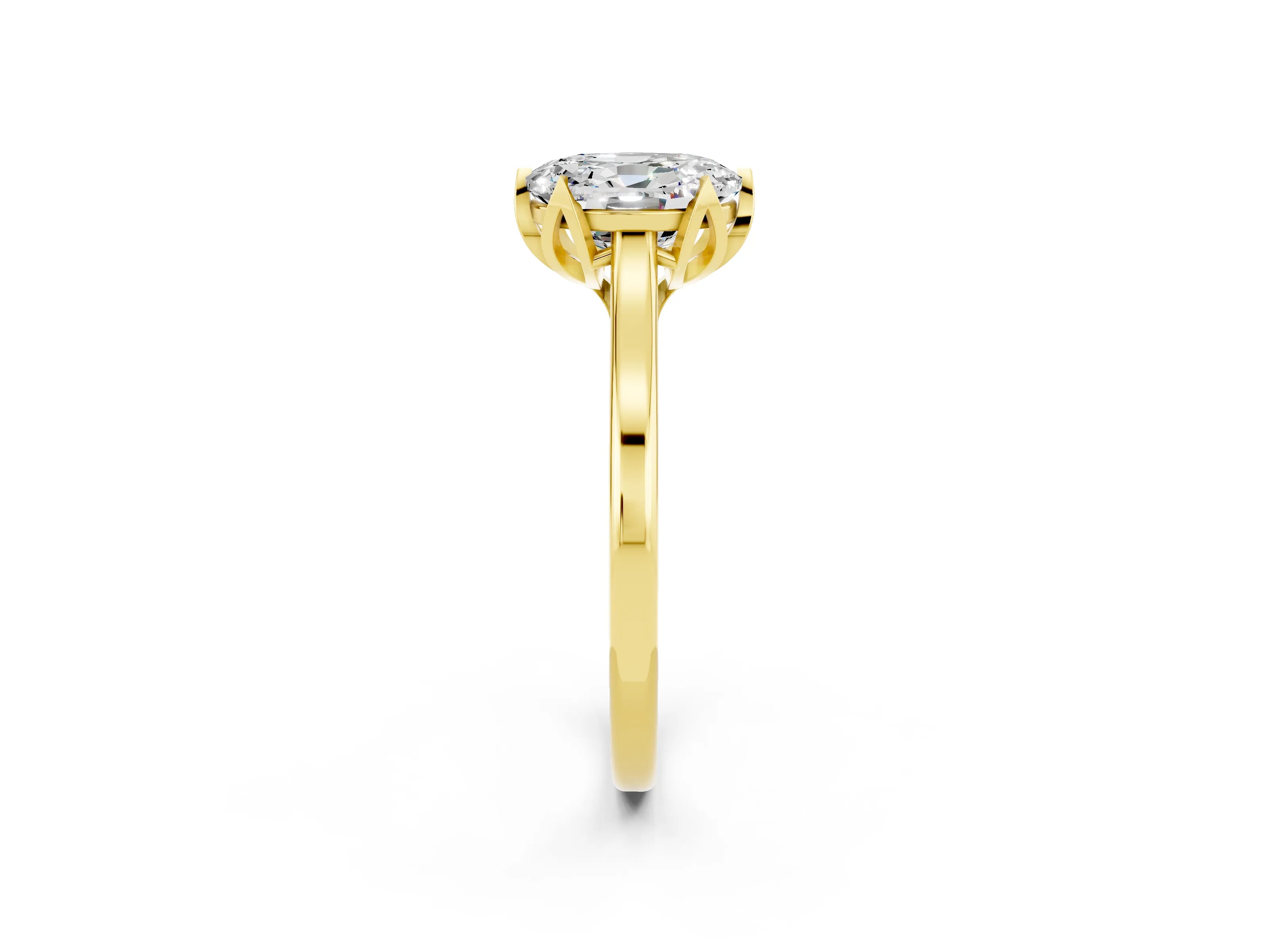 Yellow gold Oval Cut Moissanite Solitaire Ring with Flower Prong Setting and Classic Band_26