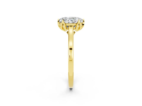 Yellow gold Oval Cut Moissanite Solitaire Ring with Flower Prong Setting and Classic Band_26