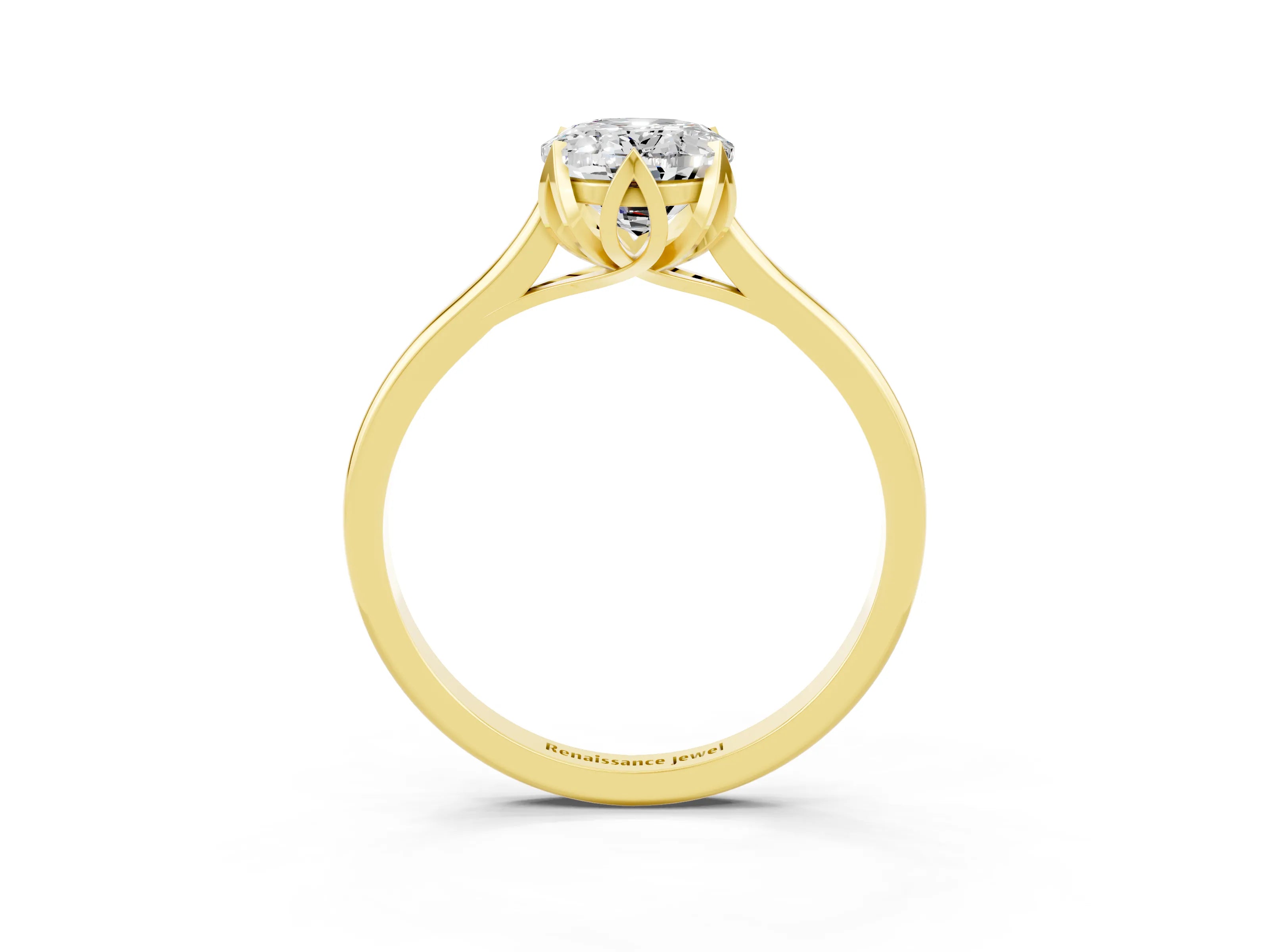 Yellow gold Oval Cut Moissanite Solitaire Ring with Flower Prong Setting and Classic Band_27