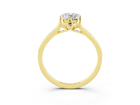 Yellow gold Oval Cut Moissanite Solitaire Ring with Flower Prong Setting and Classic Band_27