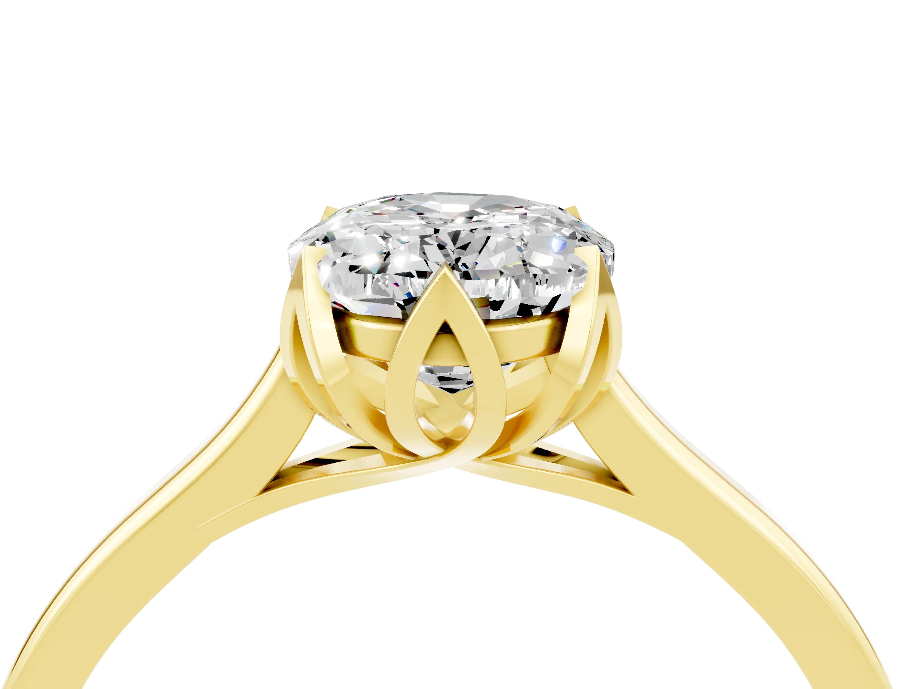 Yellow gold Oval Cut Moissanite Solitaire Ring with Flower Prong Setting and Classic Band_28