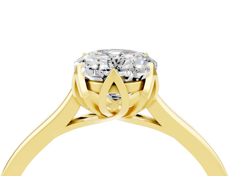 Yellow gold Oval Cut Moissanite Solitaire Ring with Flower Prong Setting and Classic Band_28