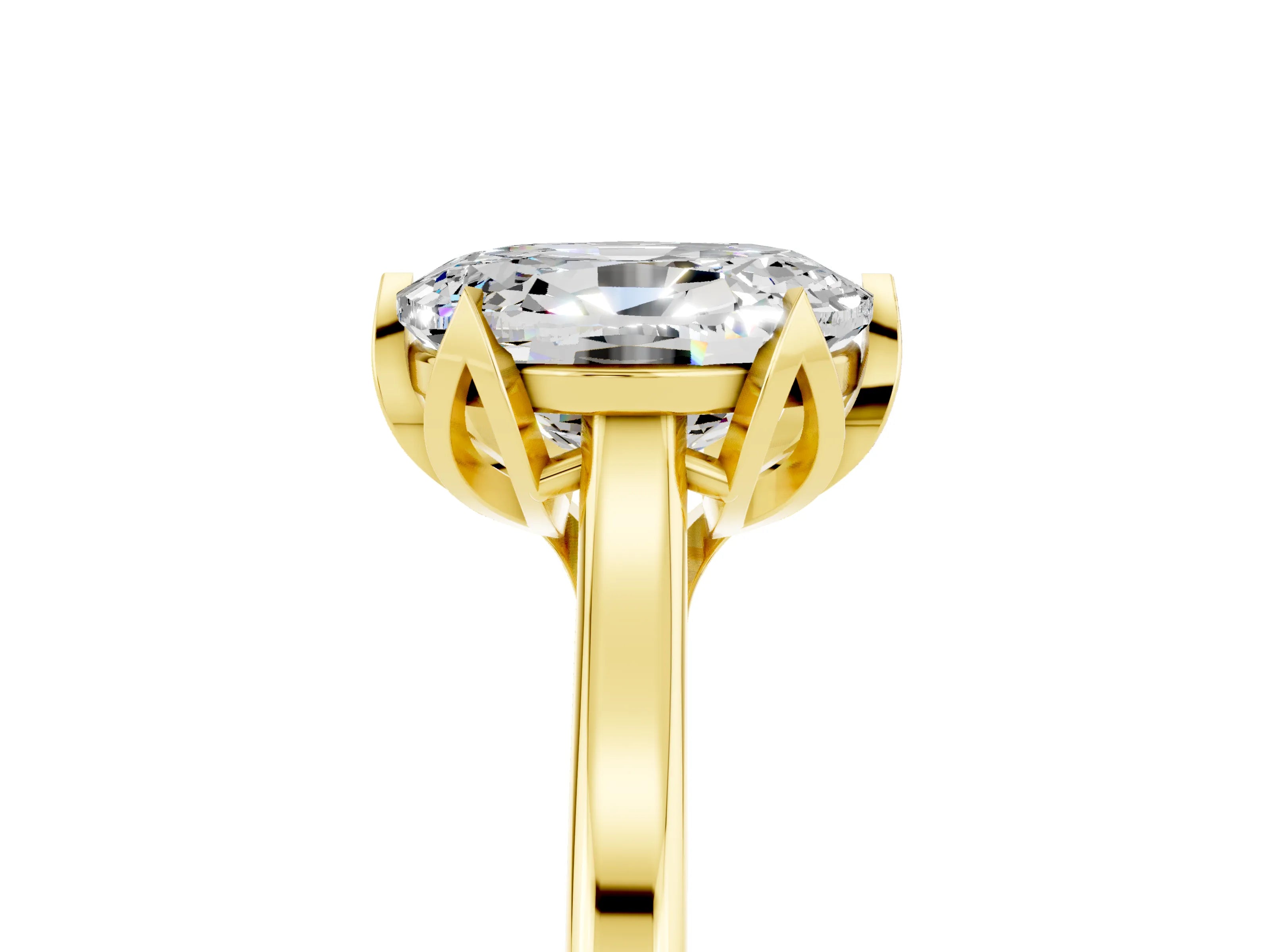 Yellow gold Oval Cut Moissanite Solitaire Ring with Flower Prong Setting and Classic Band_29
