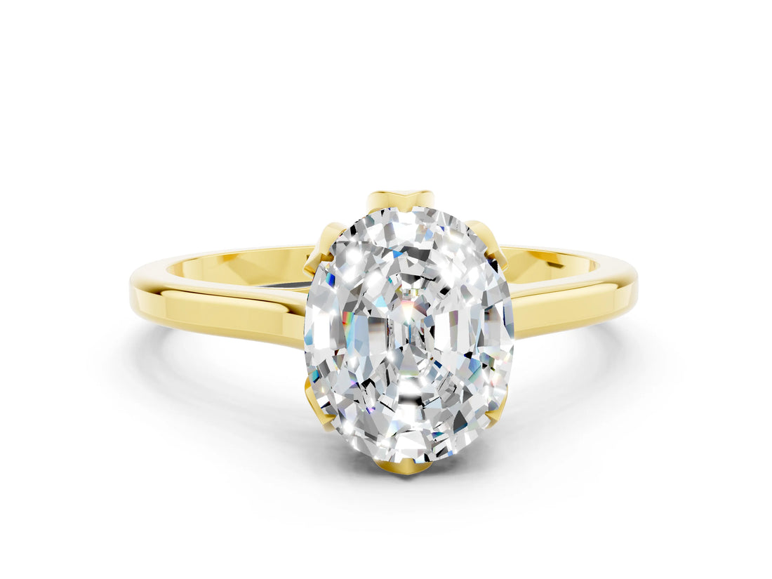 Yellow gold Oval Cut Moissanite Solitaire Ring with Flower Prong Setting and Classic Band_38