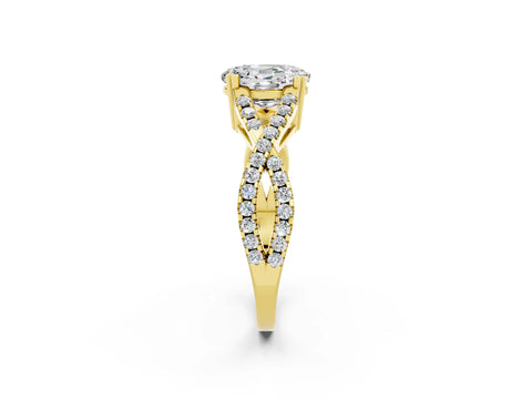 Yellow gold Oval Cut Moissanite Solitaire Ring with Four-Prong Setting and Twisted Pavé Band_2