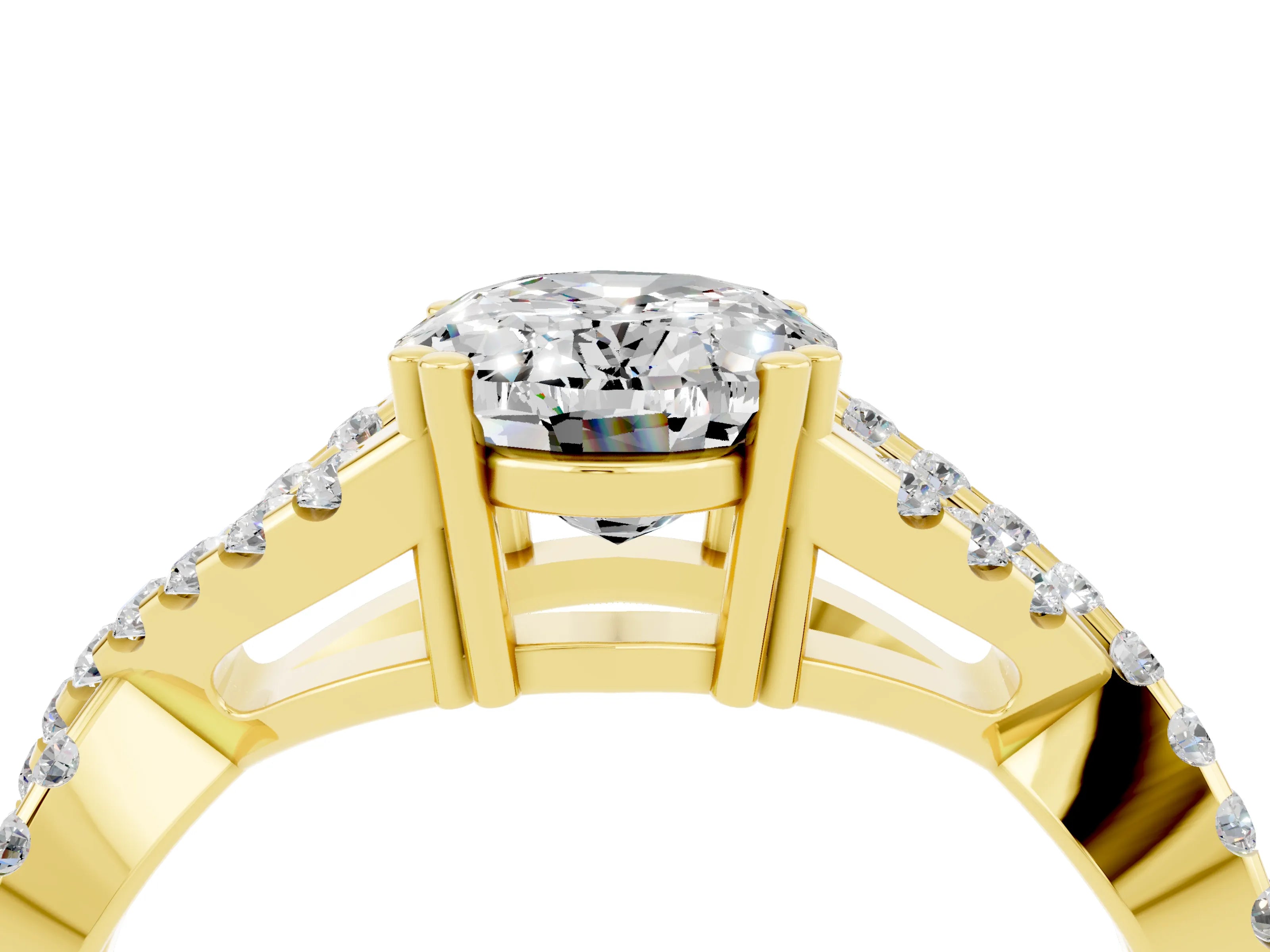 Yellow gold Oval Cut Moissanite Solitaire Ring with Four-Prong Setting and Twisted Pavé Band_4