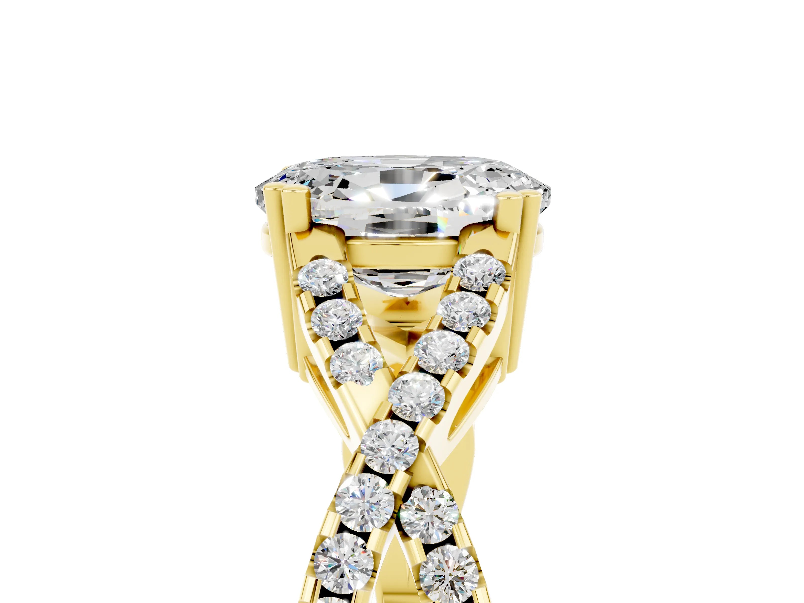 Yellow gold Oval Cut Moissanite Solitaire Ring with Four-Prong Setting and Twisted Pavé Band_5