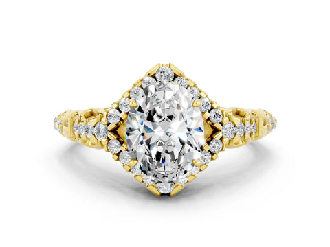 Yellow gold Oval Cut Moissanite Solitaire Ring with Hidden Halo and Pavé Band_12
