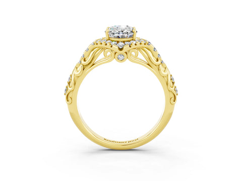 Yellow gold Oval Cut Moissanite Solitaire Ring with Hidden Halo and Pavé Band_15