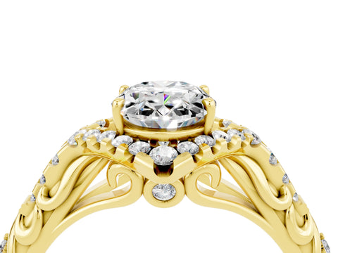 Yellow gold Oval Cut Moissanite Solitaire Ring with Hidden Halo and Pavé Band_16