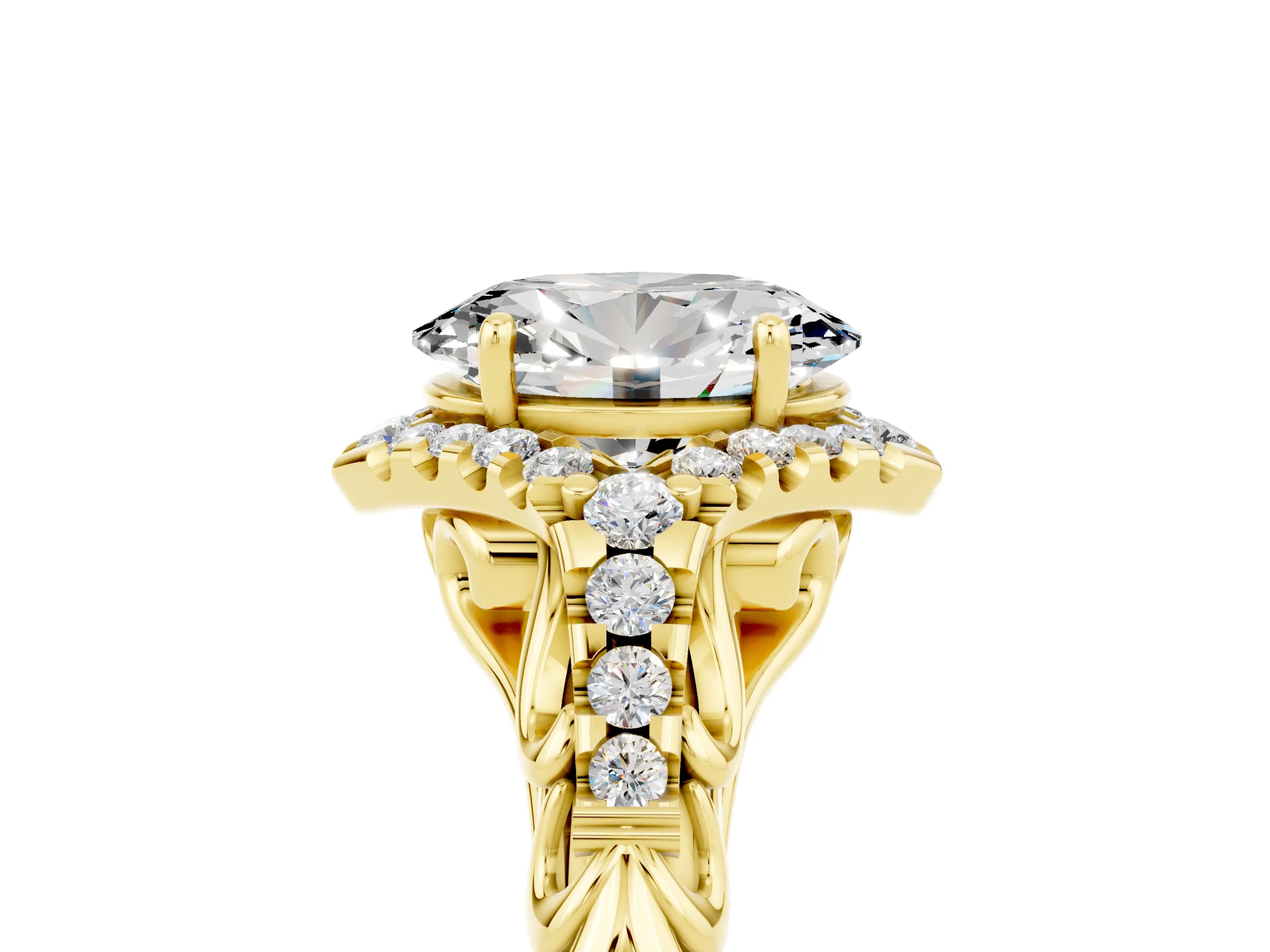 Yellow gold Oval Cut Moissanite Solitaire Ring with Hidden Halo and Pavé Band_17