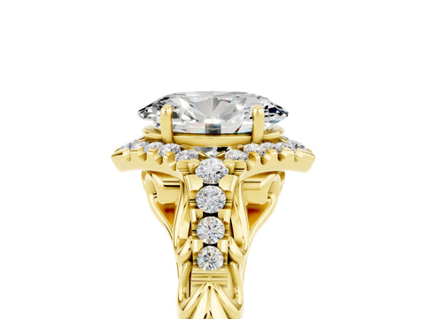 Yellow gold Oval Cut Moissanite Solitaire Ring with Hidden Halo and Pavé Band_17