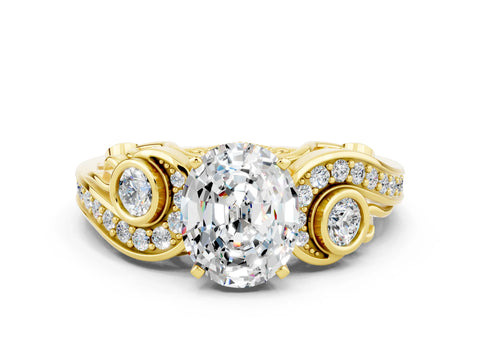Yellow gold Oval Cut Moissanite Solitaire Ring with Milgrain Pavé Band and Four-Prong Setting_24