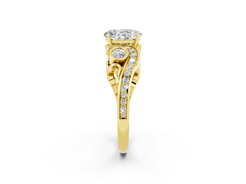 Yellow gold Oval Cut Moissanite Solitaire Ring with Milgrain Pavé Band and Four-Prong Setting_26