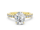 Yellow gold Oval Cut Moissanite Solitaire Ring with Pavé Accents and Four-Prong Setting