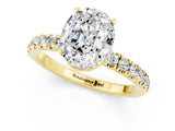 Yellow gold Oval Cut Moissanite Solitaire Ring with Pavé Accents and Four-Prong Setting_1
