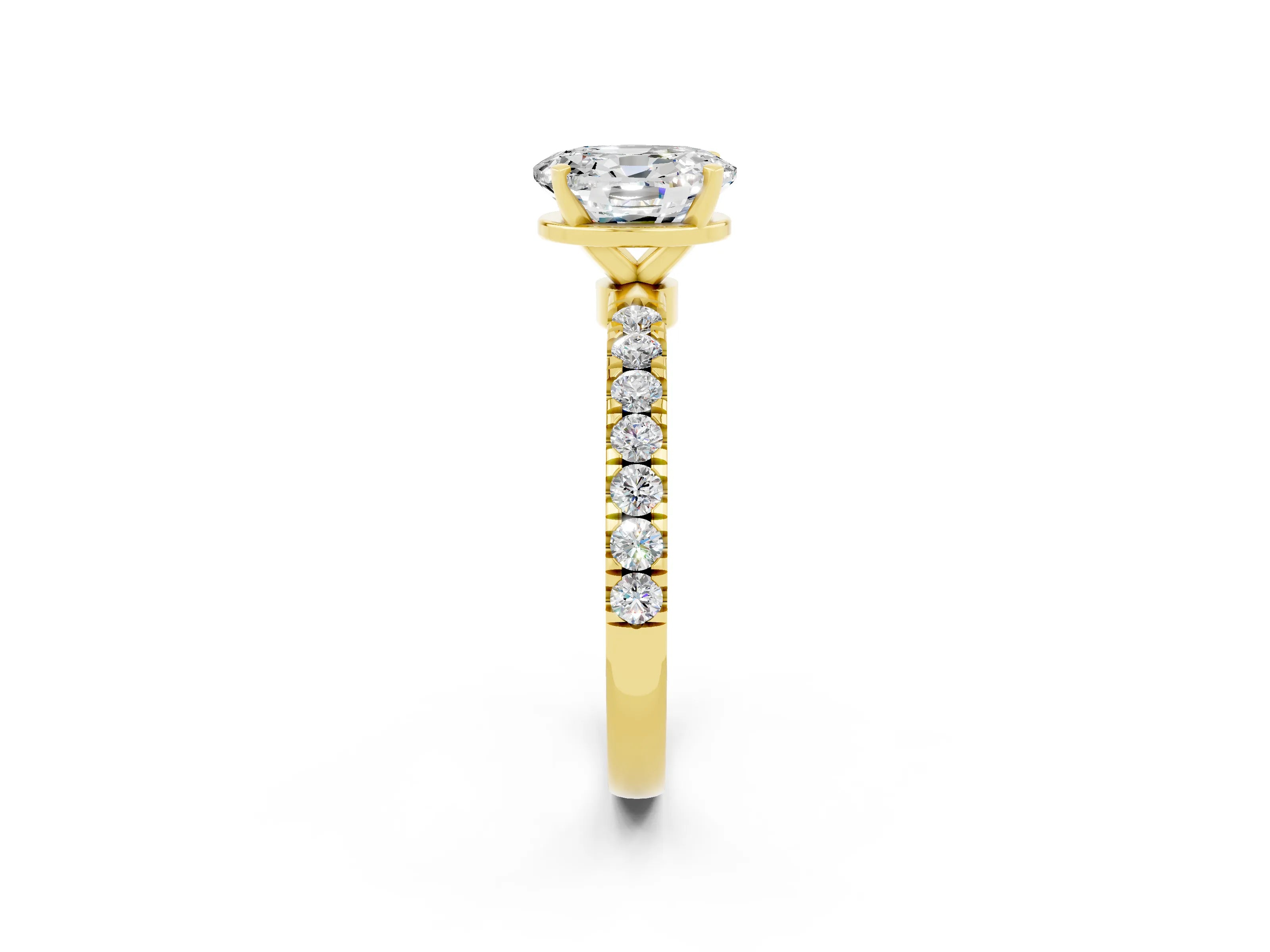 Yellow gold Oval Cut Moissanite Solitaire Ring with Pavé Accents and Four-Prong Setting_2