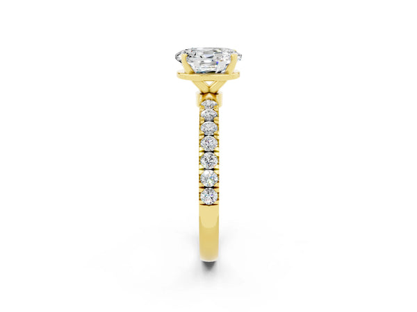Yellow gold Oval Cut Moissanite Solitaire Ring with Pavé Accents and Four-Prong Setting