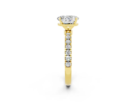 Yellow gold Oval Cut Moissanite Solitaire Ring with Pavé Accents and Four-Prong Setting_2