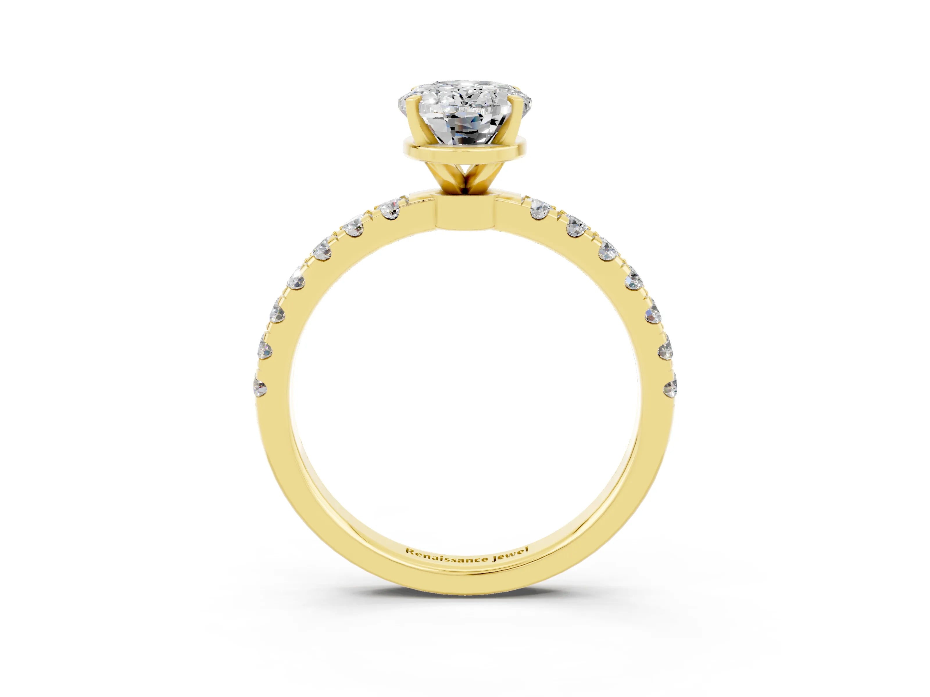 Yellow gold Oval Cut Moissanite Solitaire Ring with Pavé Accents and Four-Prong Setting_3