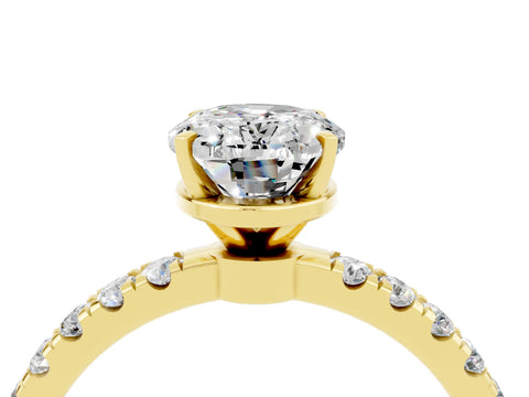 Yellow gold Oval Cut Moissanite Solitaire Ring with Pavé Accents and Four-Prong Setting_4