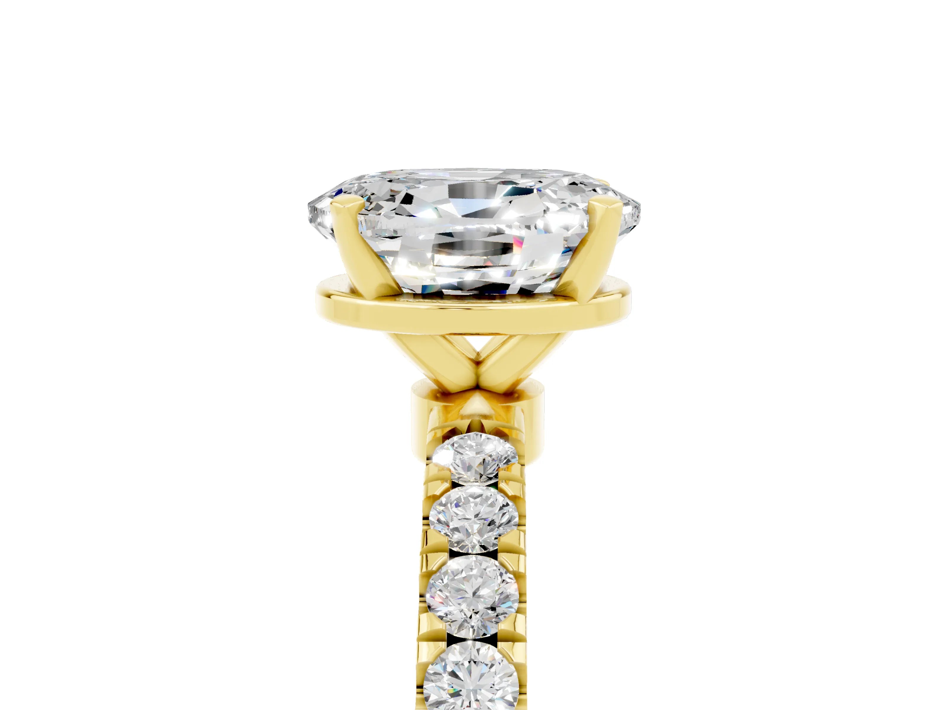 Yellow gold Oval Cut Moissanite Solitaire Ring with Pavé Accents and Four-Prong Setting_5