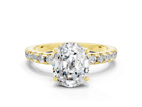 Yellow gold Oval Cut Moissanite Solitaire Ring with Pavé Band and Four-Prong Setting_24