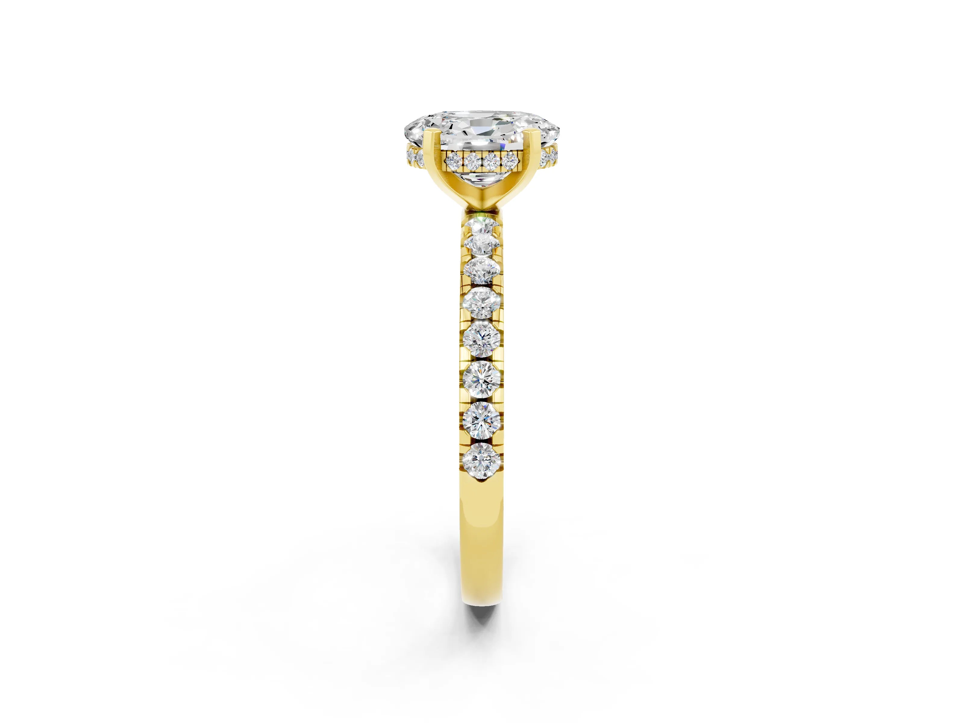 Yellow gold Oval Cut Moissanite Solitaire Ring with Pavé Band and Four-Prong Setting_26