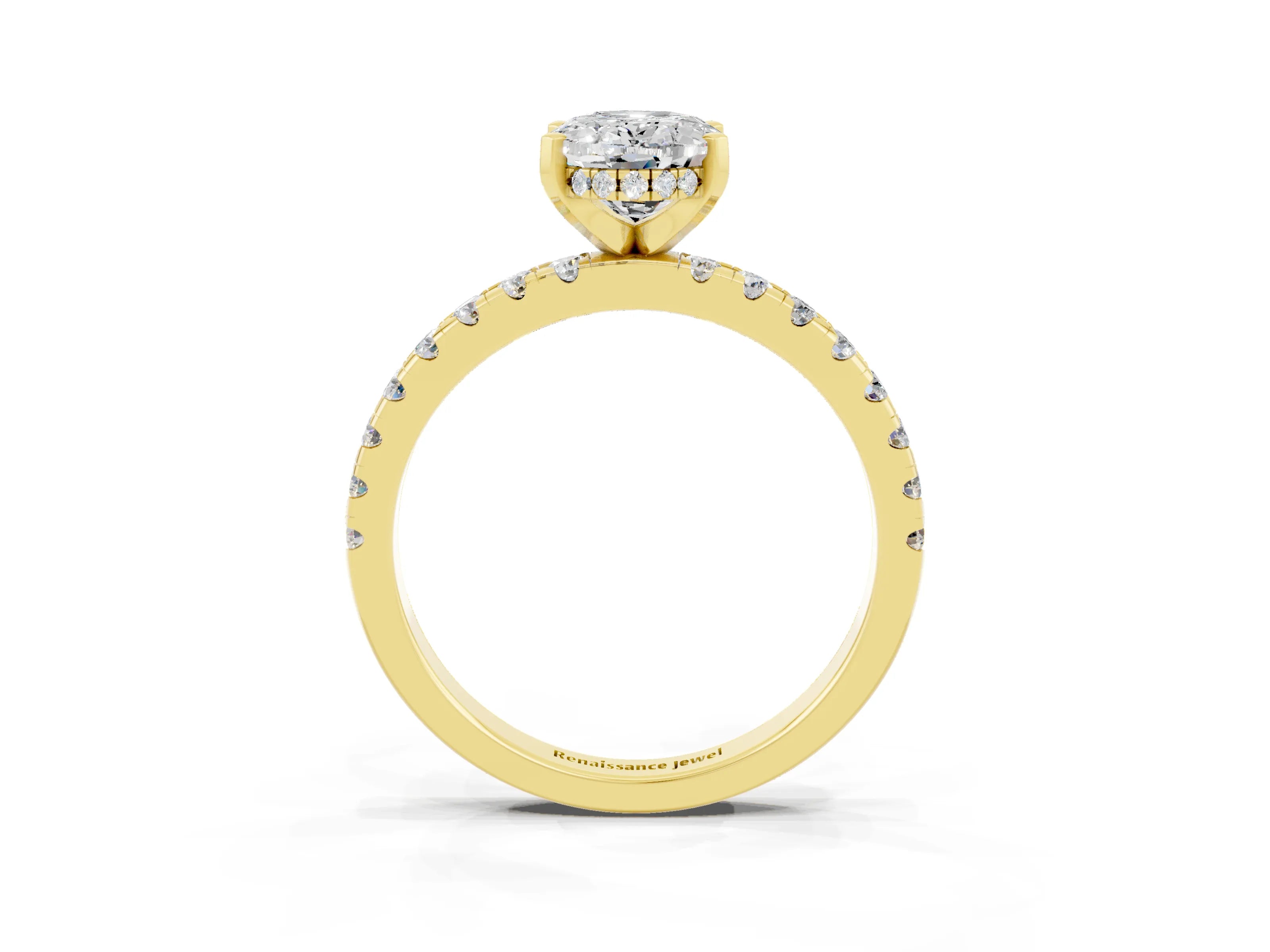 Yellow gold Oval Cut Moissanite Solitaire Ring with Pavé Band and Four-Prong Setting_27