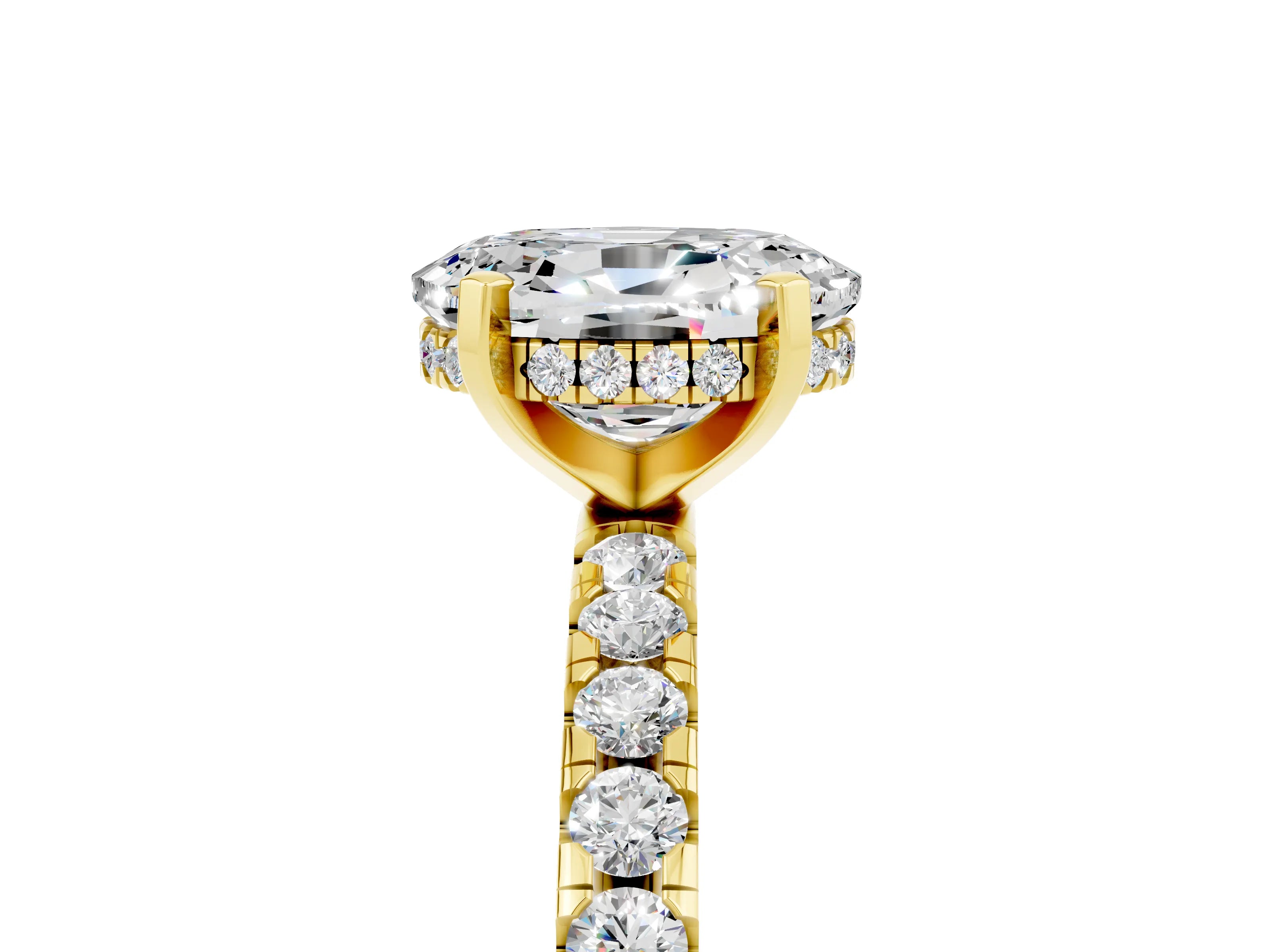 Yellow gold Oval Cut Moissanite Solitaire Ring with Pavé Band and Four-Prong Setting_29